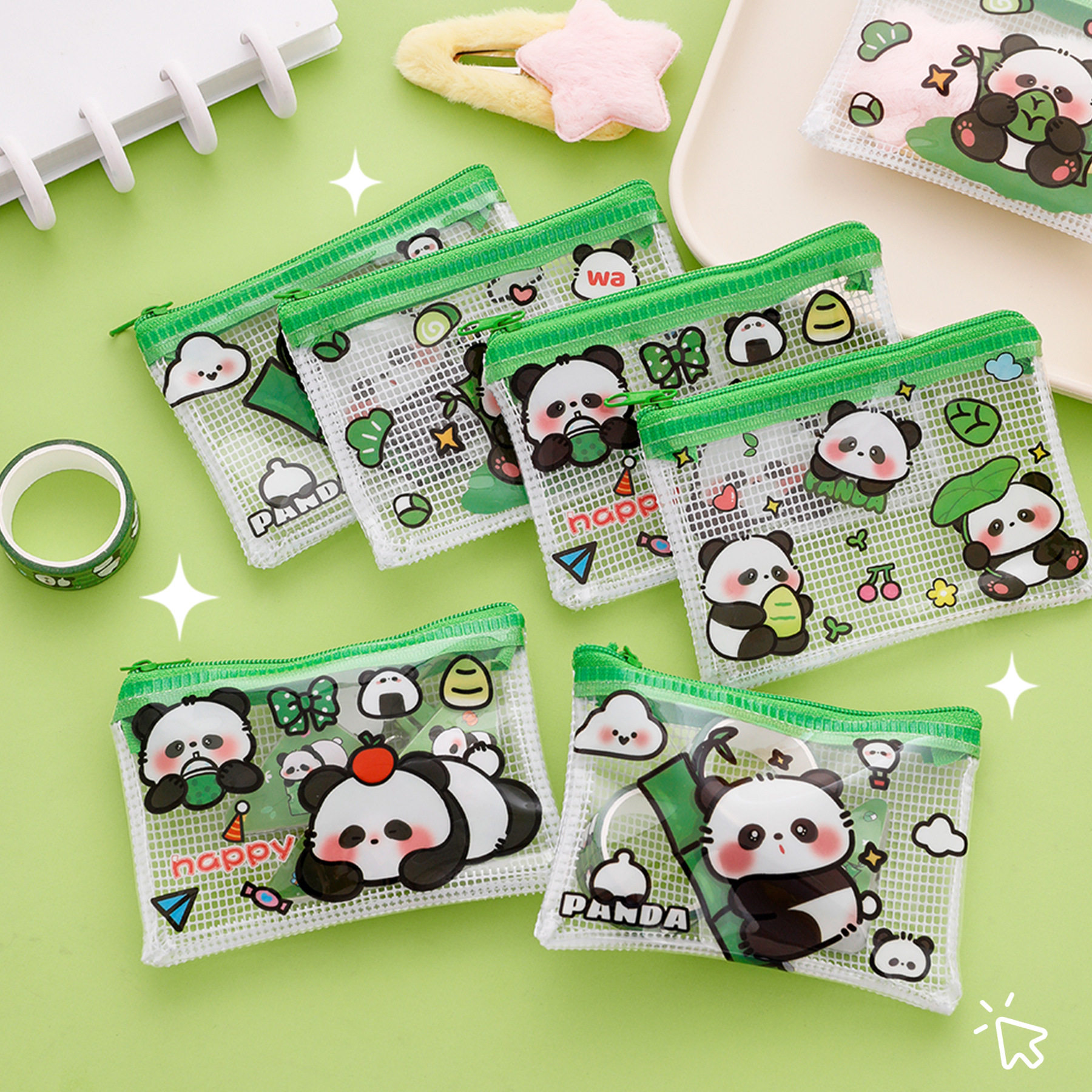 熊猫零钱包可爱卡通透明收纳袋学生高颜值便携拉链零钱耳机包礼品,淘宝优惠券,粉丝福利购,淘宝优惠卷