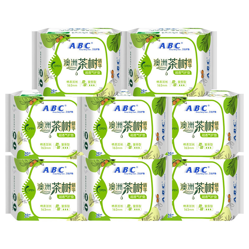abc茶树劲吸163mm加长超薄卫生巾 迈通家居卫生巾