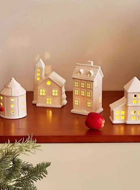 北欧圣诞陶瓷带灯窗户小房子
