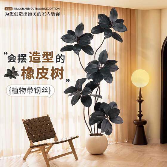 Simulated green plant rubber tree potted plant for living room