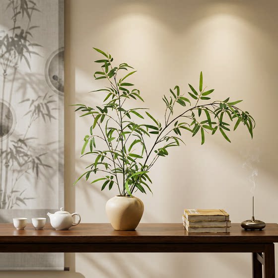Bamboo simulation green plants high-end light luxury Song Dynasty aesthetic Zen ornaments new Chinese style dining table decoration tea room display