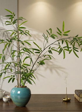 竹子仿真绿植高级感新中宋式茶室装饰竹子茶室玄关摆件盆景陶瓷