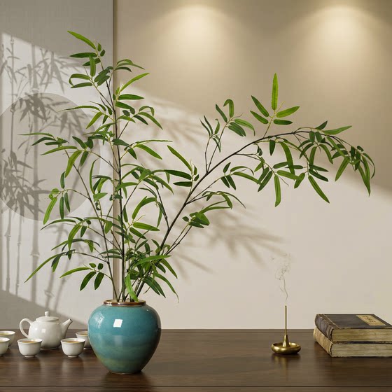 Bamboo simulated green plant ornaments, high-end realistic new Chinese Zen ornaments, entrance tea room display space decoration