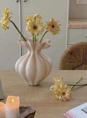 法式大花瓶侘寂白色高级感摆件餐桌家居中古风复古艺术花器