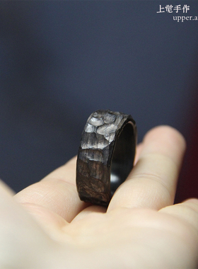 原创手工木质紫光檀纹理戒指