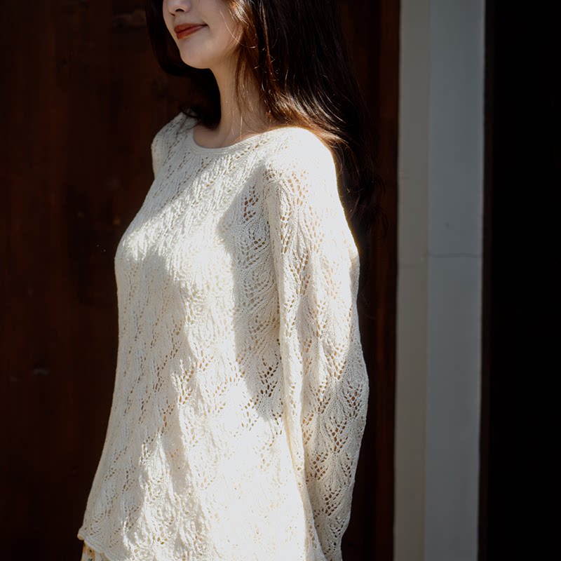 编织人生325雅白云清镂空套头衫材料包手工diy毛线春季薄款含教程,淘宝优惠券,粉丝福利购,淘宝优惠卷