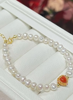 s925纯银镂空镶嵌天河石珍珠手链轻奢高级感宝石手链可调节长度