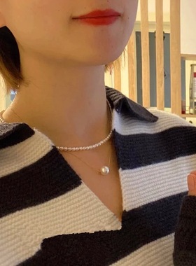 路路通正圆强光淡水珍珠锁骨链轻奢小众高级感项链教师节生日送礼