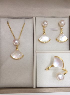 新款轻奢高级感戒指天然海贝母淡水珍珠开口戒指大小可调节指环