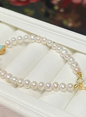 超美南红天河石珍珠手链s925纯银镶嵌宝石淡水珍珠手串高级饰品