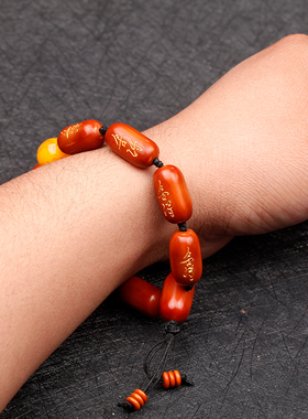 文玩橄榄核素串把件圆手链