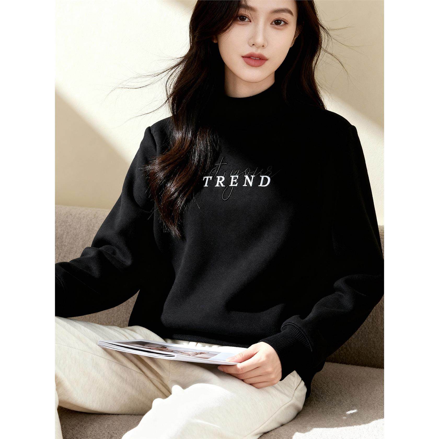 加绒加厚半高领羊羔绒卫衣女 冬季新款字母刺绣百搭显瘦打底上衣,淘宝优惠券,粉丝福利购,淘宝优惠卷