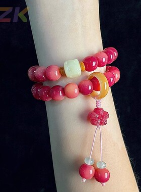 相思落纸粉菩提根双圈手串女款文玩佛珠新中式叠戴手持直播货源x3