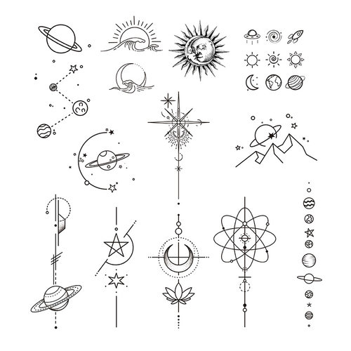 桃山TATTOO日月星辰ins简约暗黑锁骨黑白图案太阳月亮防水纹身贴 - 图3