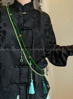 国风108颗绿色串珠流苏项链