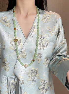 绿琉璃串珠长款璎珞项链