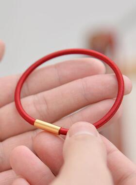 天然朱砂粉手镯女士编织手环