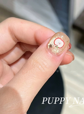 红色冰透苹果手绘穿戴甲可爱美甲显白甜酷辣妹卡通冰透猫眼贴纸