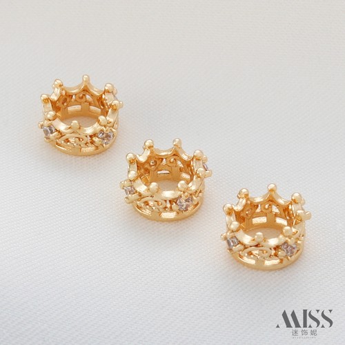 14K包金保色镶锆石皇冠10*5mm大孔隔珠跑环帽子圈diy手工饰品配件 - 图2