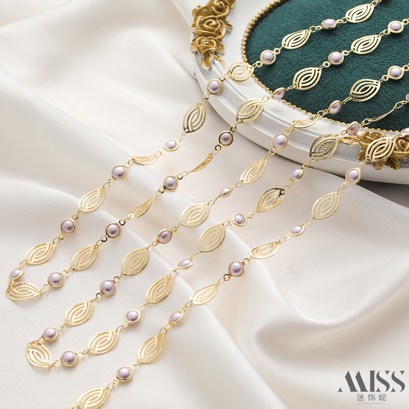 14K包金保色镂空叶子连贝珠手工链条散链diy手链项链耳饰饰品配件,淘宝优惠券,粉丝福利购,淘宝优惠卷