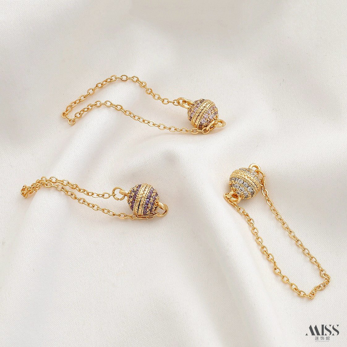 14K包金保色18K镀真金满钻球形磁吸扣收尾安全链diy手链防丢配件,淘宝优惠券,粉丝福利购,淘宝优惠卷