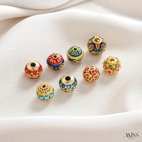 18K包金保色哑金烧蓝滴油镂空绣花珠隔珠diy手工手链项链饰品配件 - 图0