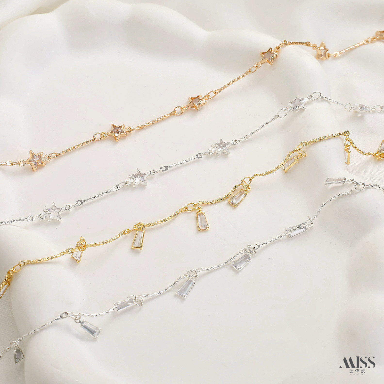 14K包金保色五角星直棒链梯形锆石弯棒手工链diy手链项链饰品配件,淘宝优惠券,粉丝福利购,淘宝优惠卷