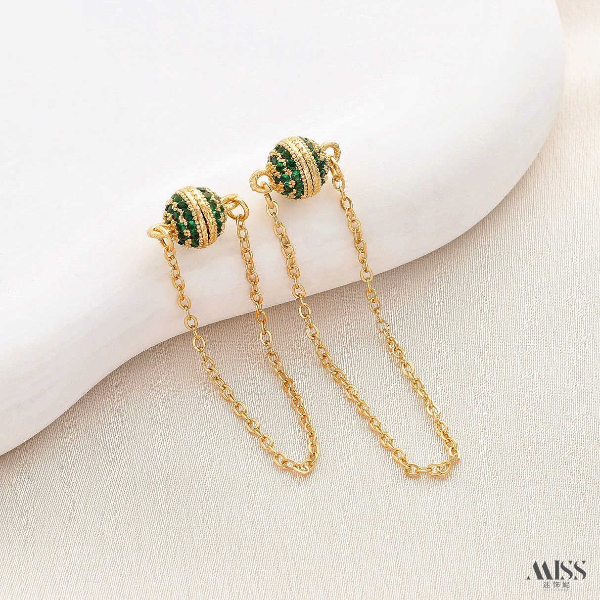 14K包金保色18K镀真金满钻球形磁吸扣收尾安全链diy手链防丢配件,淘宝优惠券,粉丝福利购,淘宝优惠卷