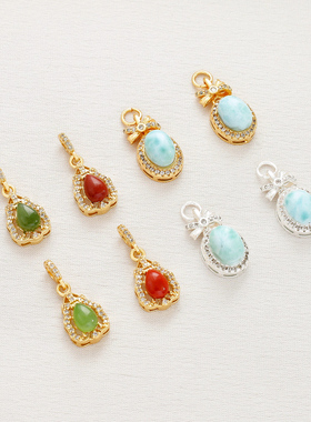 祢饰妮铜镀真金天然石水滴吊坠