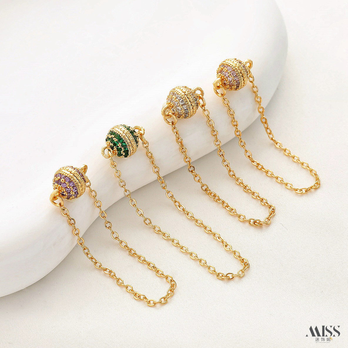 14K包金保色18K镀真金满钻球形磁吸扣收尾安全链diy手链防丢配件,淘宝优惠券,粉丝福利购,淘宝优惠卷