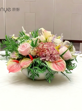 高端圆桌转盘仿真花餐桌花