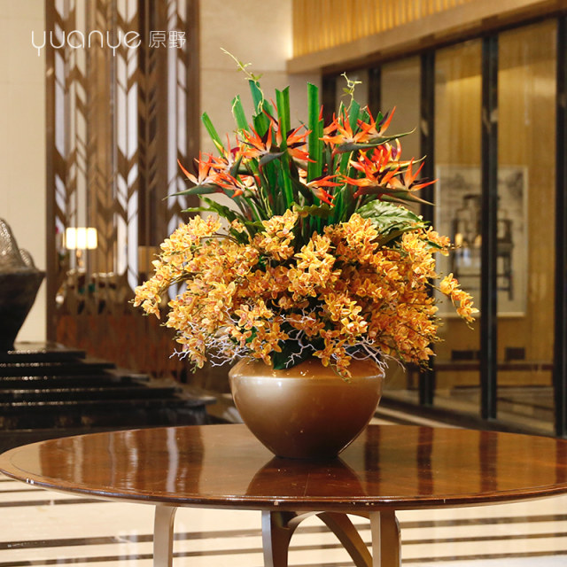 High-end lobby atrium front desk villa shopping mall artificial flowers