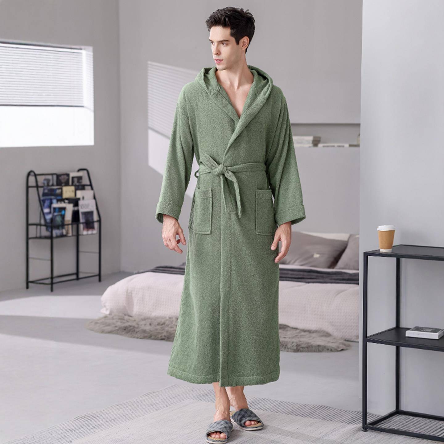 秋冬浴袍男士带帽子秋冬季睡衣加厚加长款睡袍1009c - 图2