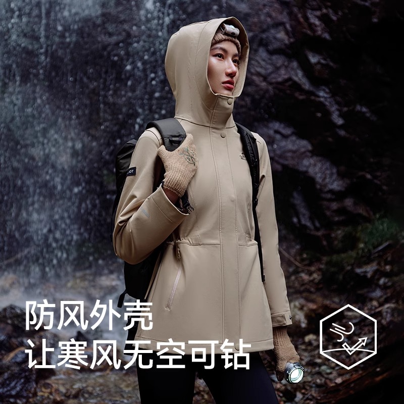 伯希和冲锋软壳衣2025年新运动秋冬女中长款外套防水保暖登山服