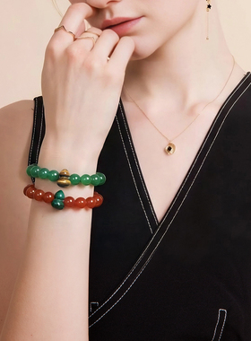 Annaya绿玉髓葫芦手链马年串珠