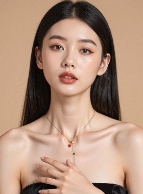 Annaya心动信号小红心项链轻奢高级感毛衣锁骨链圣诞节礼物送女友