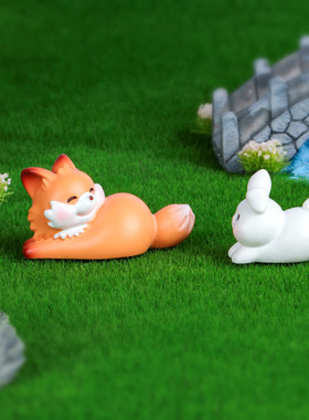 创意可爱兔子卡通狐狸微景观摆件多肉装饰树脂工艺品桌面DIY小摆