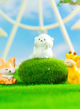 苔藓微景观创意森林动物园摆件小兔子老虎公仔装饰品diy树脂摆件