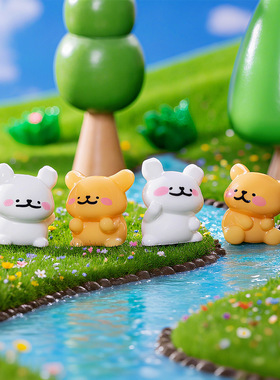 微景观创意卡通实色小白狗公仔盲盒装饰品配件车载桌面小摆件