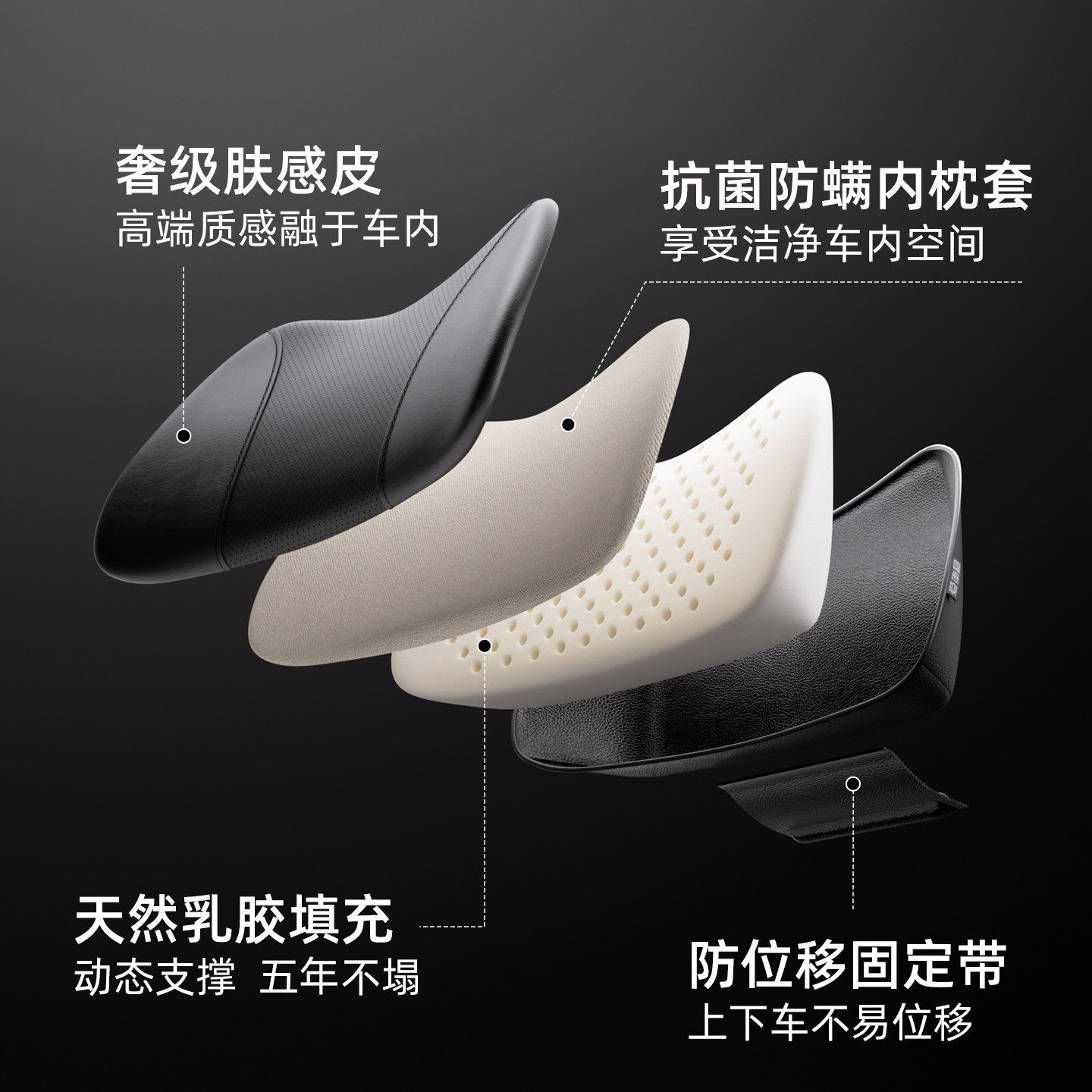轻奢肤感皮头枕三角力学设计汽车座椅靠枕稳固不倾倒腰靠护颈枕,淘宝优惠券,粉丝福利购,淘宝优惠卷