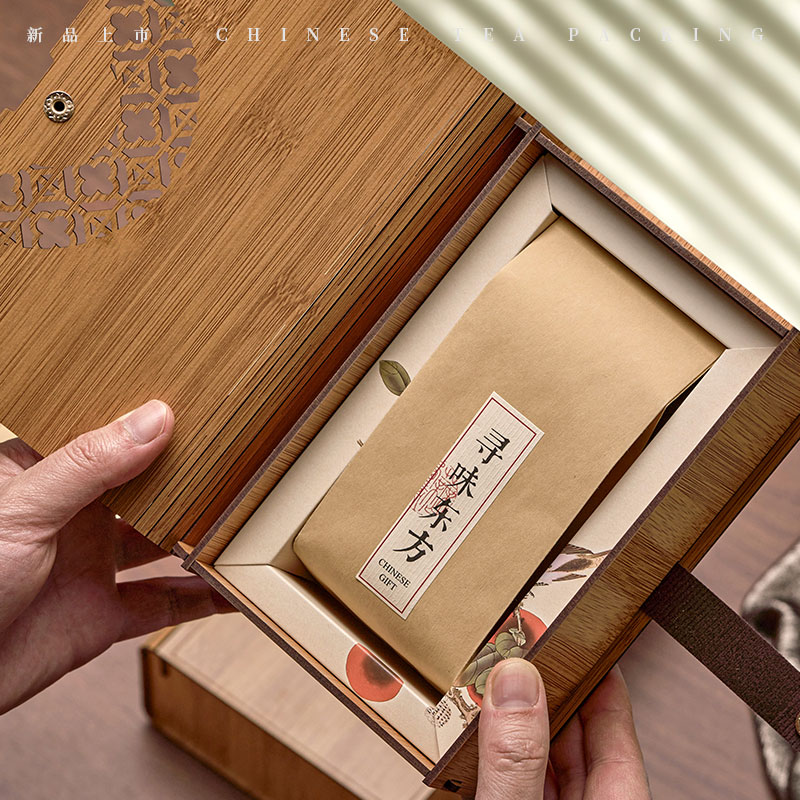 新款高档绿茶龙井茶茶叶包装盒红茶泡袋通用高档仿竹空礼盒定制 - 图1