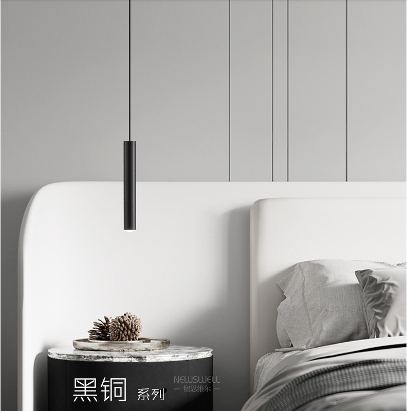 北欧轻奢卧室床头客厅小吊灯现代极简黑色全铜设计师餐厅吧台灯具_虎窝淘