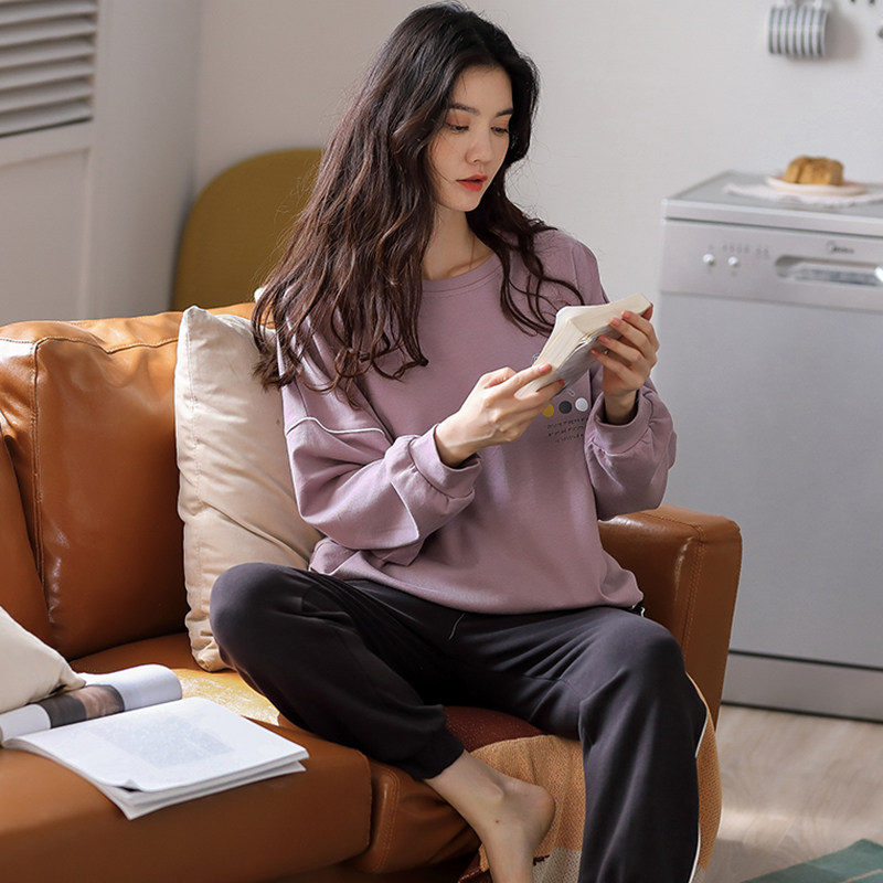 睡衣女纯棉长袖韩版春秋季两件套装秋冬可出门休闲家居服薄款套装,淘宝优惠券,粉丝福利购,淘宝优惠卷