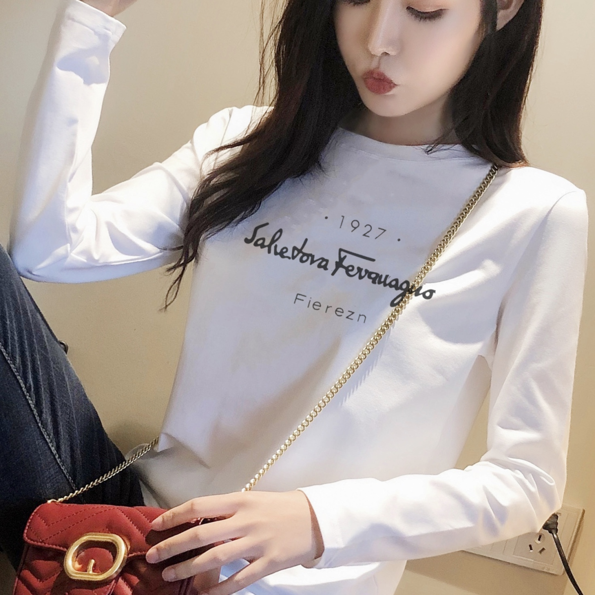 2023春季新款白色t恤长袖打底衫 酷丹琦T恤