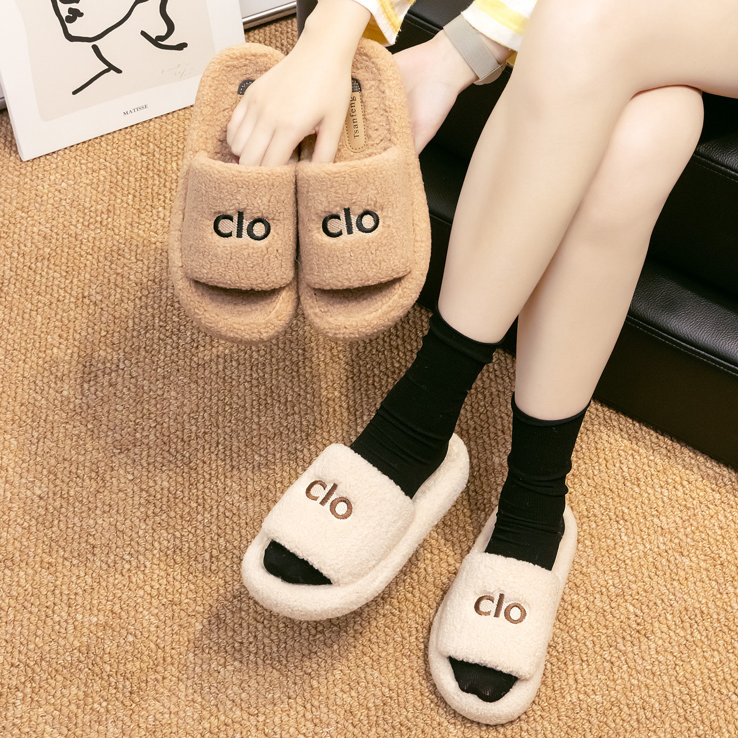 【高货4.0】韩版字母网红毛毛拖鞋女简约外穿时尚百搭厚底一字拖,淘宝优惠券,粉丝福利购,淘宝优惠卷