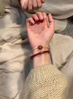 朱砂雕刻转运珠手镯套装心经手链女合金手串中国风叮当本命年首饰