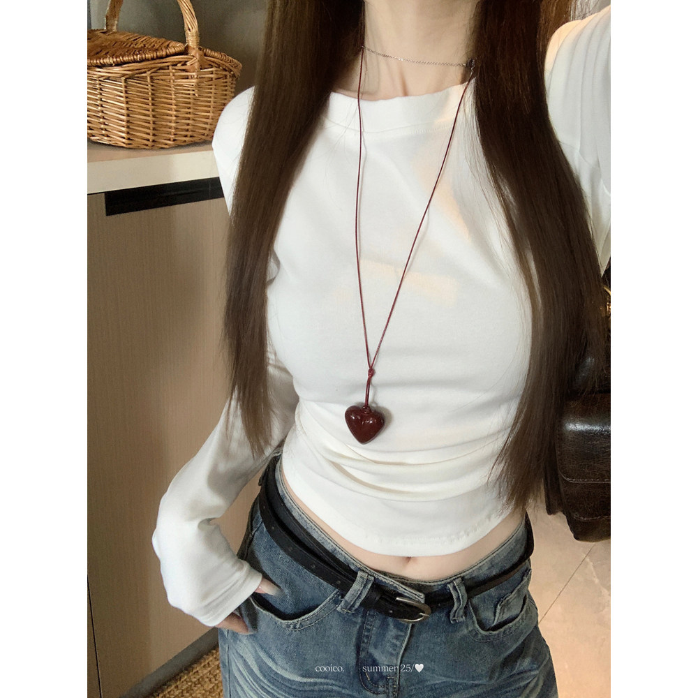 正肩灰色t恤女长袖早秋穿搭韩系辣妹修身紧身短款内搭打底衫上衣,淘宝优惠券,粉丝福利购,淘宝优惠卷