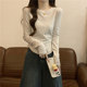 Camiseta de cintura delgada para mujer, Top de manga larga ajustado de estilo corto, Top pequeño con cuello redondo, primavera, otoño e invierno
