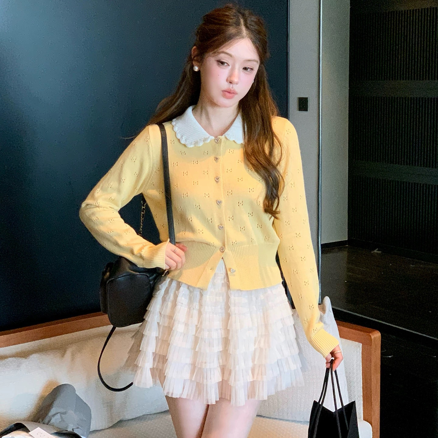 秋冬韩系甜美减龄学院风娃娃领针织开衫上衣小个子短款毛衣外套女,淘宝优惠券,粉丝福利购,淘宝优惠卷