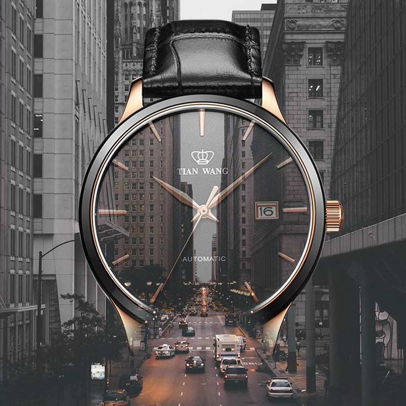 正品男士自动皮带时尚陶瓷圈天王表 天王天唯雅国产腕表